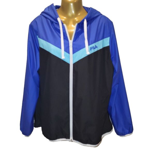Fila Sport Live in Motion Woman's Large Blue Black Hoodie Windbreaker Full Zip - Picture 3 of 12